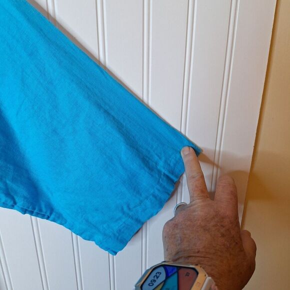 Old‎ Navy Womens Size XL Linen Blend Tunic Top Blue Embroidered Crochet Pullover - Picture 6 of 9